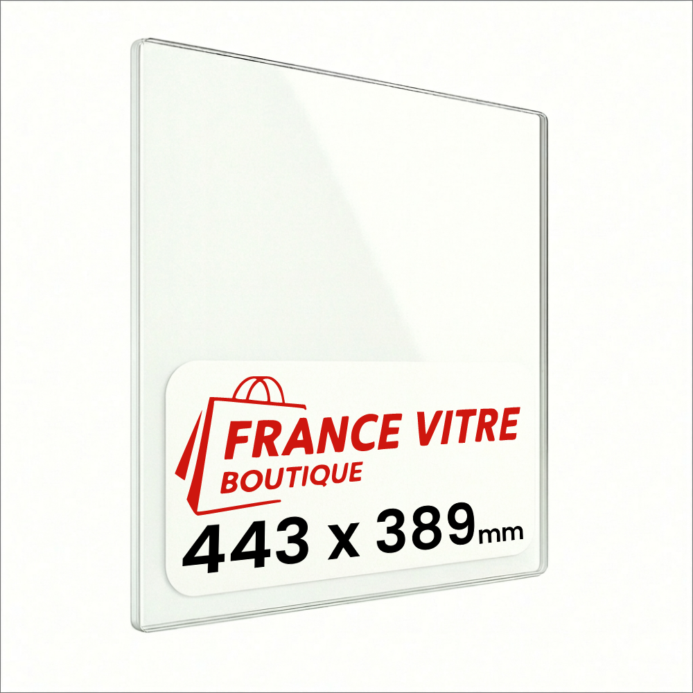 443 x 389 x 4 mm - Vitre de cheminée pour insert et poêle à bois - verre de rechange - France Vitre - jusqu'à 800°C - 389x443 mm